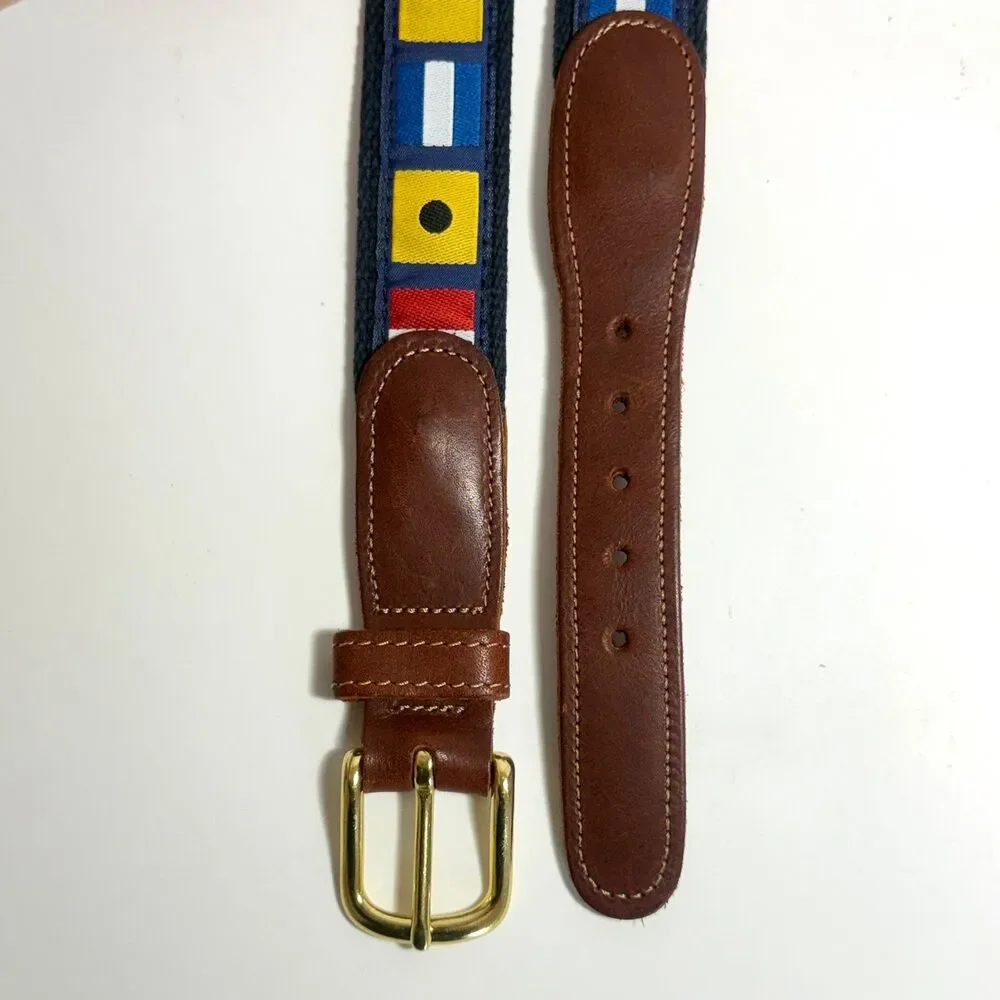 Vintage Preston Made in New England Nautical Signal Flags Ribbon Belt Size 34